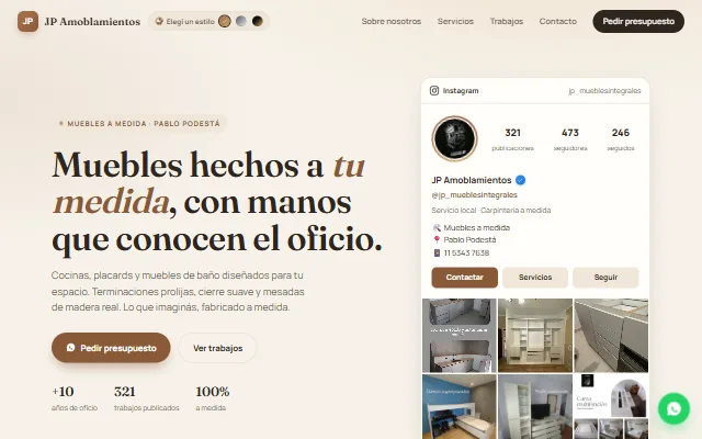 Portada de la web de JP Amoblamientos