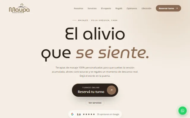 Portada de la web de Maupa Masajistas